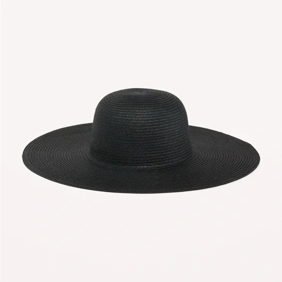 🆕 Old Navy Women’s Wide-Brim Straw Sun Hat Black S/M Floppy Beach Black - Picture 1 of 7